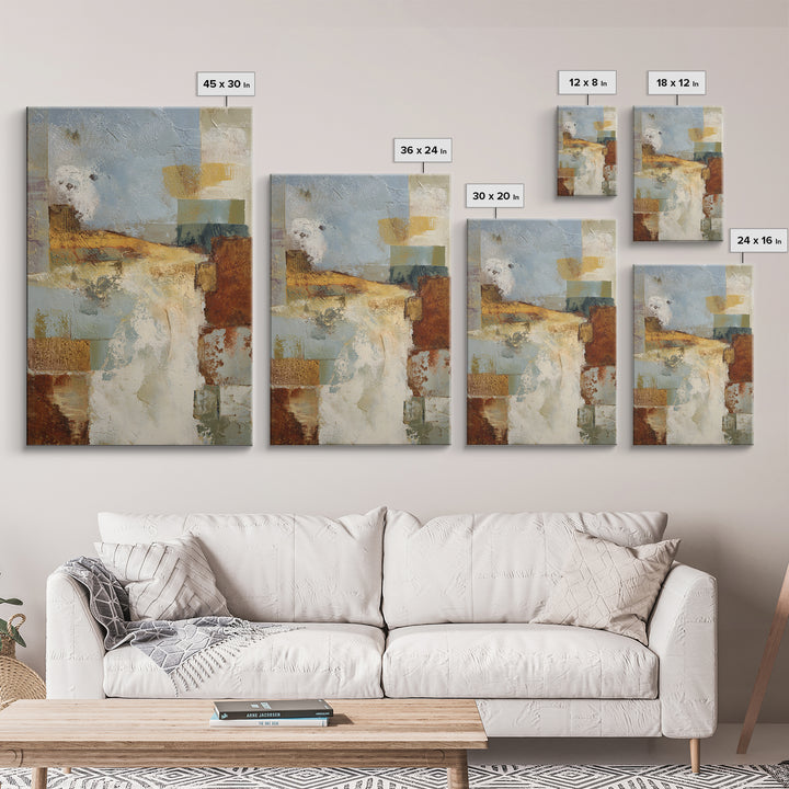 Warm Terra Cotta Abstract Landscape Framed Canvas Print, Mediterranean Art, Statement Artwork, Living Room Decor, Azure, MAR-2x3-46