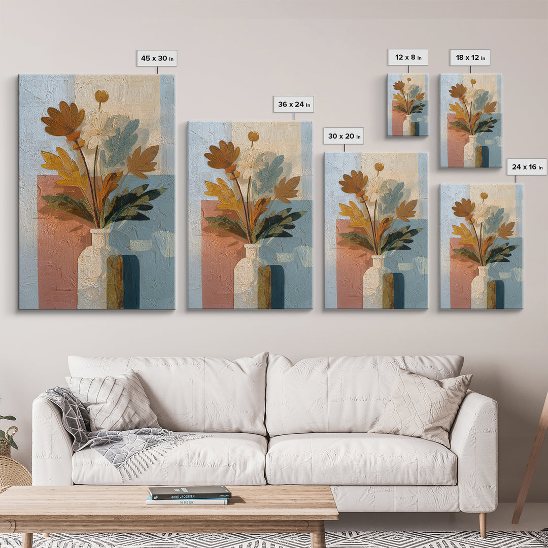 Greek Vase Modern Floral Design Framed Canvas Print, Mediterranean Art, Modern Decor, Living Room Decor, Fine Art, Azure, MAR-2x3-47