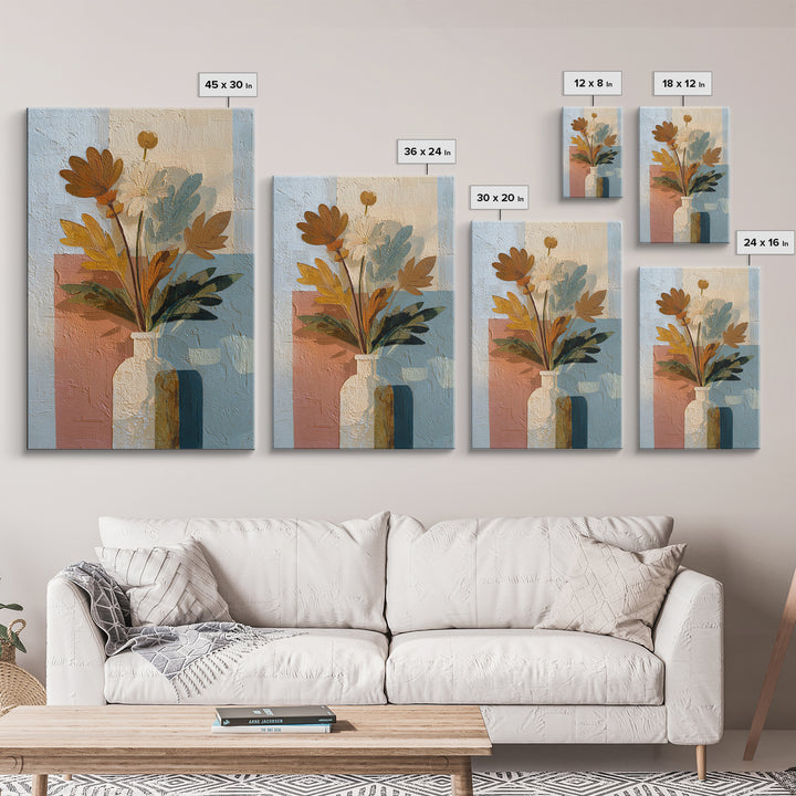 Greek Vase Modern Floral Design Framed Canvas Print, Mediterranean Art, Modern Decor, Living Room Decor, Fine Art, Azure, MAR-2x3-47