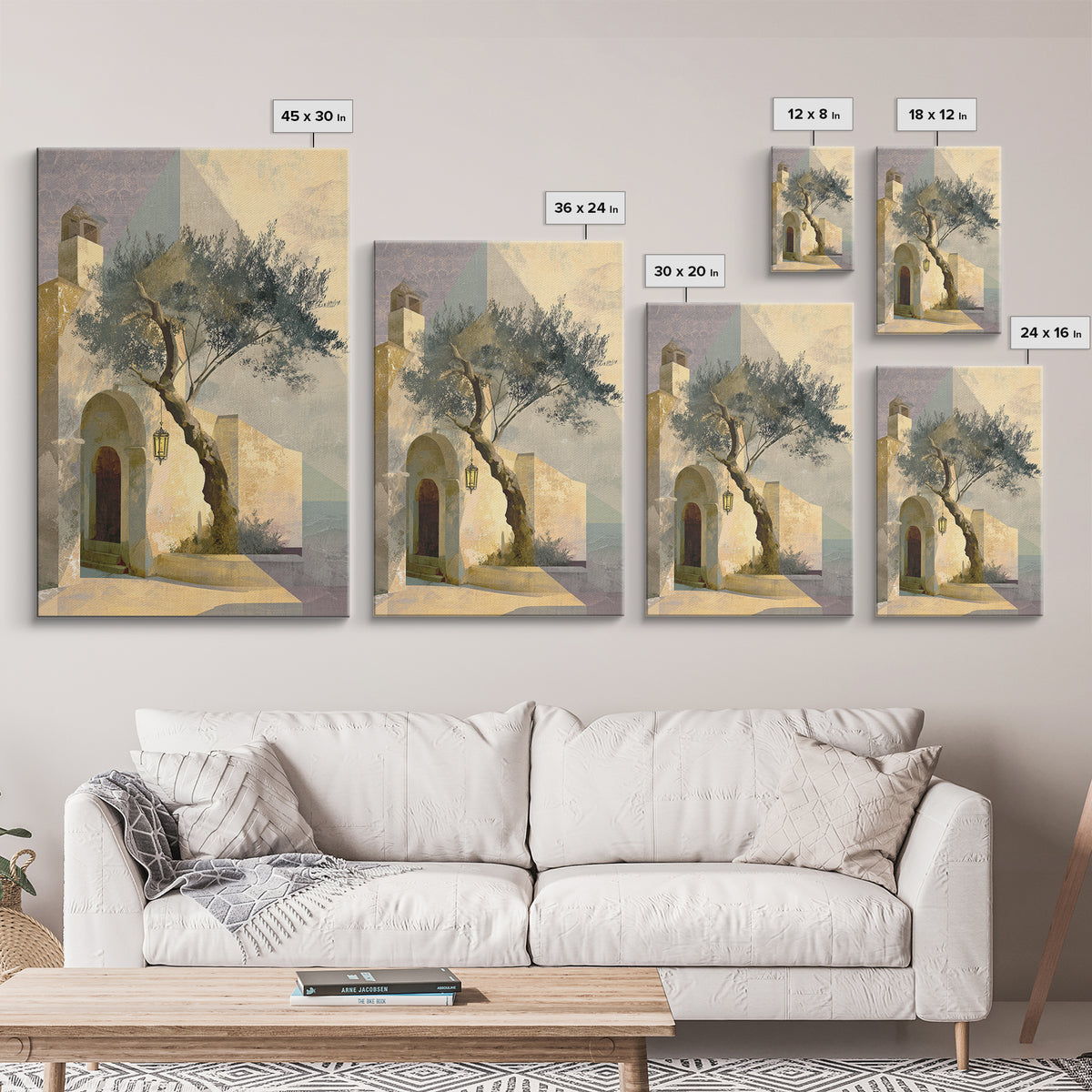 Olive Grove under Pale Morning Light Canvas Print, Mediterranean Art, Minimalist Decor, Living Room Decor, Fine Art, Azure, MAR-2x3-49
