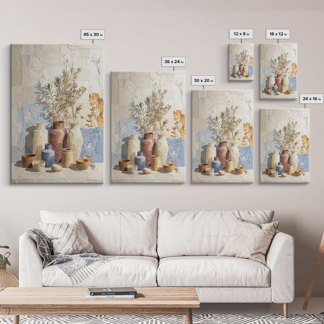 Wild Herbs Rosemary and Thyme Botanical Study Framed Canvas Print, Mediterranean Art, Coastal Art, Living Room Decor, Azure, MAR-2x3-56