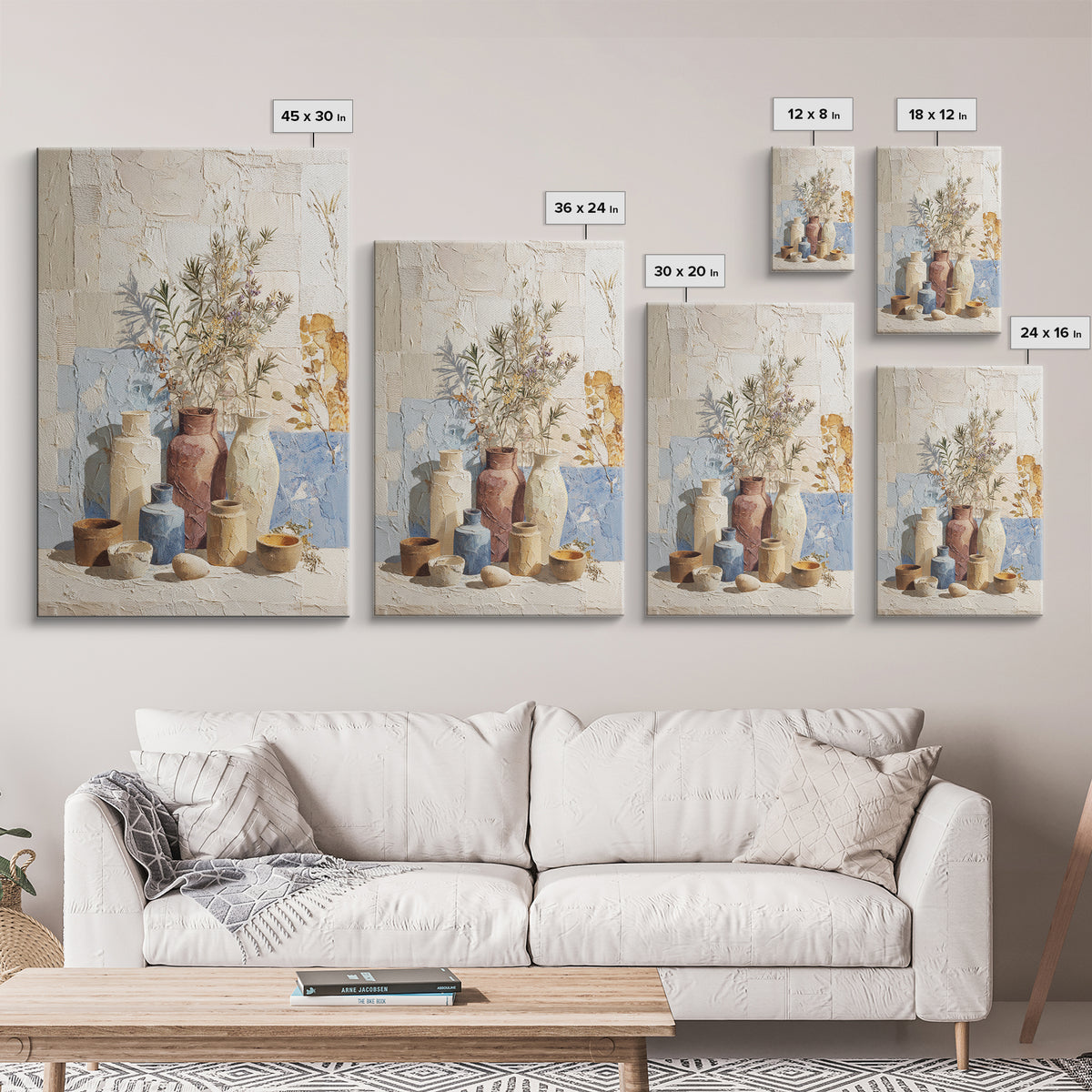 Wild Herbs Rosemary and Thyme Botanical Study Framed Canvas Print, Mediterranean Art, Coastal Art, Living Room Decor, Azure, MAR-2x3-56