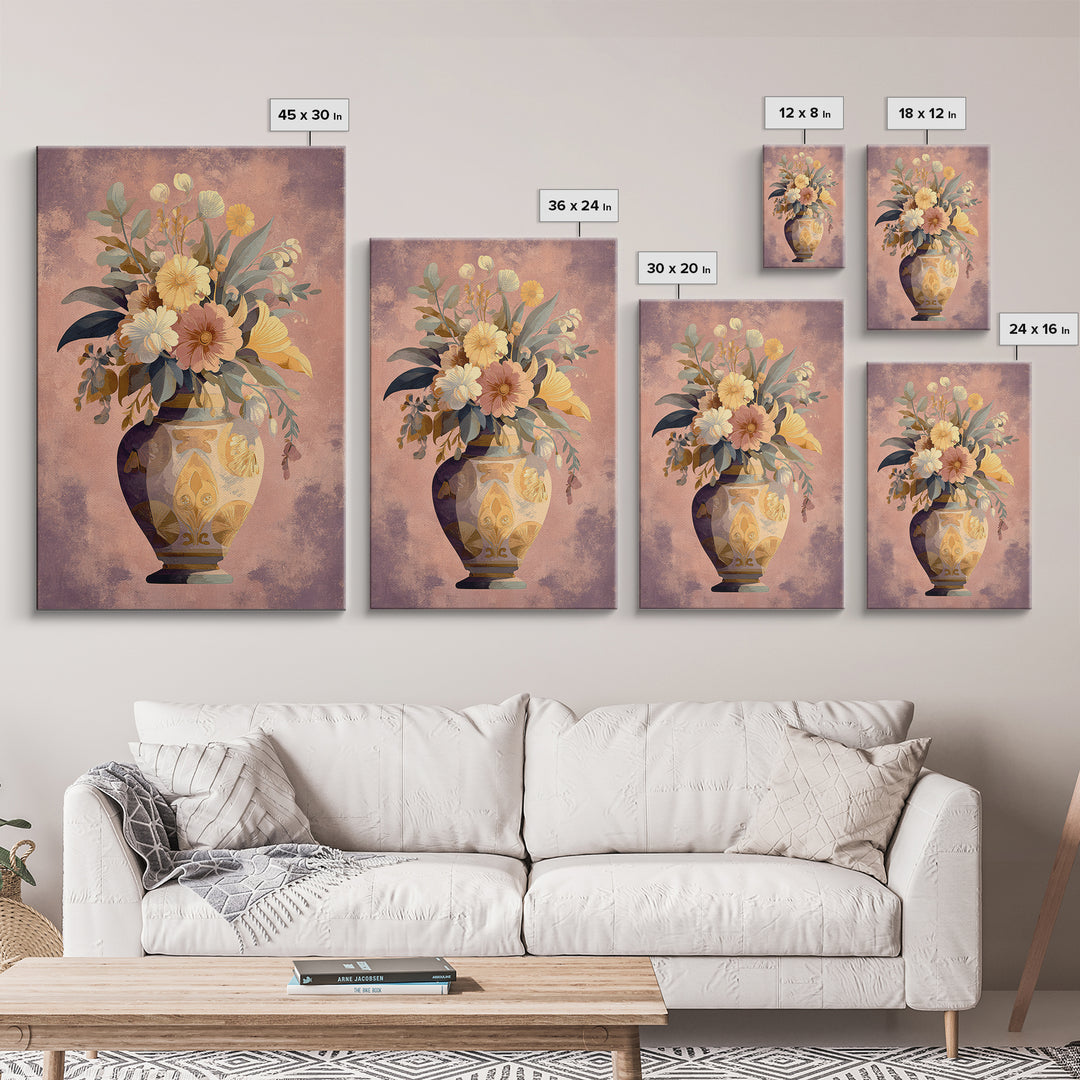 Greek Vase Modern Floral Design Canvas Print, Mediterranean Art, Art Print, Living Room Decor, Oil Painting, Azure, MAR-2x3-71