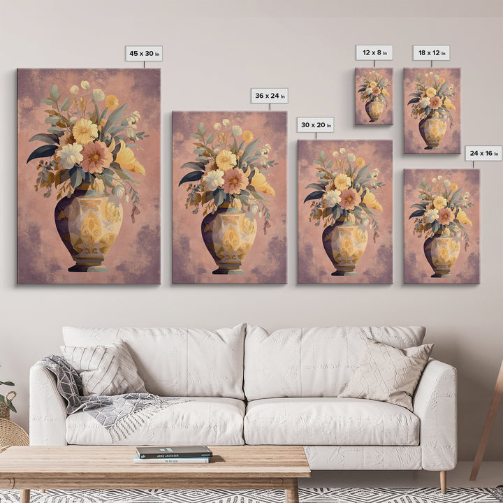 Greek Vase Modern Floral Design Canvas Print, Mediterranean Art, Art Print, Living Room Decor, Oil Painting, Azure, MAR-2x3-71