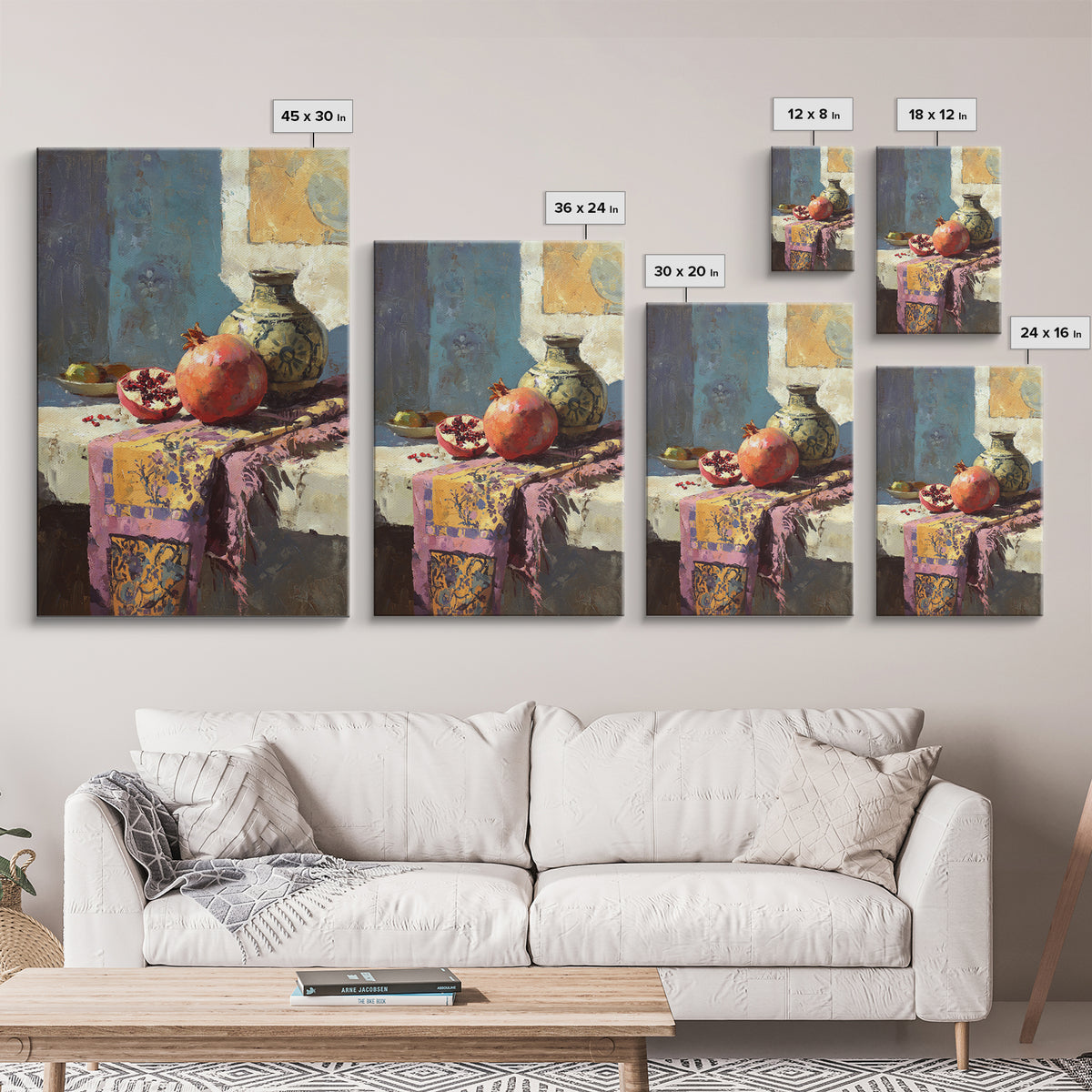 Pomegranate Still Life Framed Canvas Print, Mediterranean Art, Room Decor, Living Room Decor, Fine Art, Azure, Printable Art, MAR-2x3-75