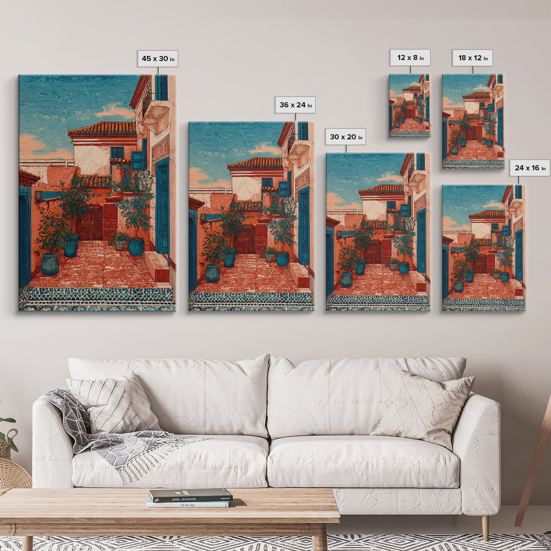 Sunset over Red Tiled Rooftops Canvas Print, Mediterranean Art, Statement Artwork, Living Room Decor, Fine Art, Azure, MAR-2x3-79