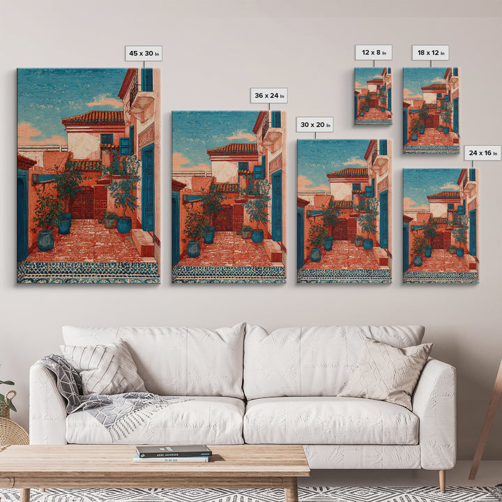 Sunset over Red Tiled Rooftops Canvas Print, Mediterranean Art, Statement Artwork, Living Room Decor, Fine Art, Azure, MAR-2x3-79