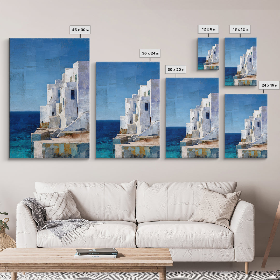 Greek Island White Buildings Above Blue Sea Canvas Print, Mediterranean Art, Art Print, Living Room Decor, Fine Art, Azure, MAR-2x3-9