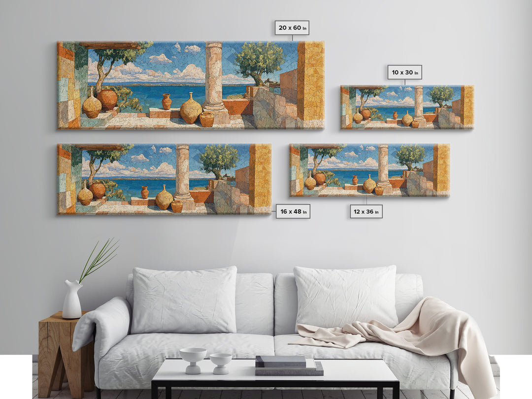 Ancient Column with Sea and Sky Beyond Canvas Print, Mediterranean Art, Landscape Wall Art, Living Room Decor, Abstract Art, MAR-3x1-100