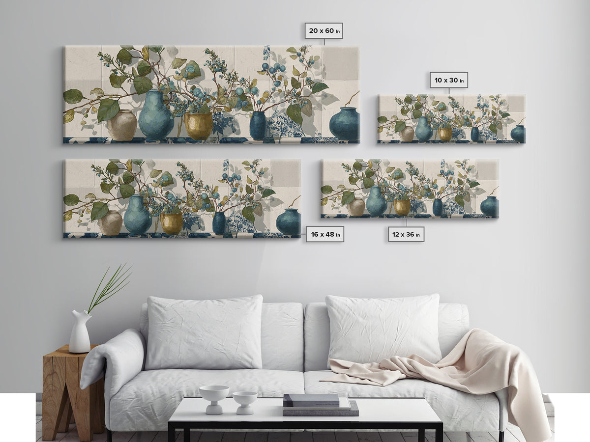 Wild Herbs Rosemary and Thyme Botanical Study Canvas Print, Mediterranean Art, Watercolor Art, Living Room Decor, Azure, MAR-3x1-16