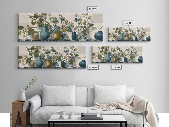 Wild Herbs Rosemary and Thyme Botanical Study Canvas Print, Mediterranean Art, Watercolor Art, Living Room Decor, Azure, MAR-3x1-16
