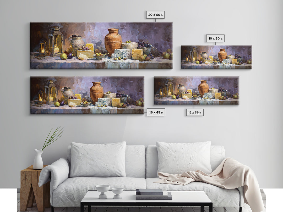 Figs Olives and Cheese Still Life Canvas Print, Mediterranean Art, Downloadable Art, Living Room Decor, Fine Art, Azure, MAR-3x1-24