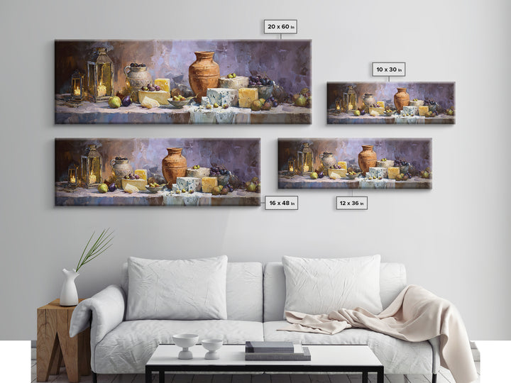 Figs Olives and Cheese Still Life Canvas Print, Mediterranean Art, Downloadable Art, Living Room Decor, Fine Art, Azure, MAR-3x1-24