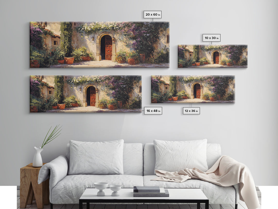 Sunlit Courtyard Doorway Framed Canvas Print, Mediterranean Art, Modern Decor, Living Room Decor, Fine Art, Azure, MAR-3x1-27