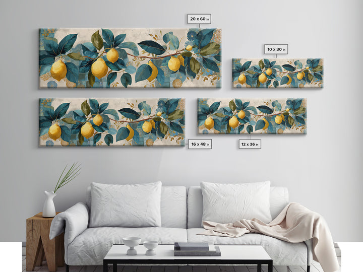 Sicilian Lemon Branch on Ivory Background Canvas Print, Mediterranean Art, Printable Art, Living Room Decor, Fine Art, Azure, MAR-3x1-29