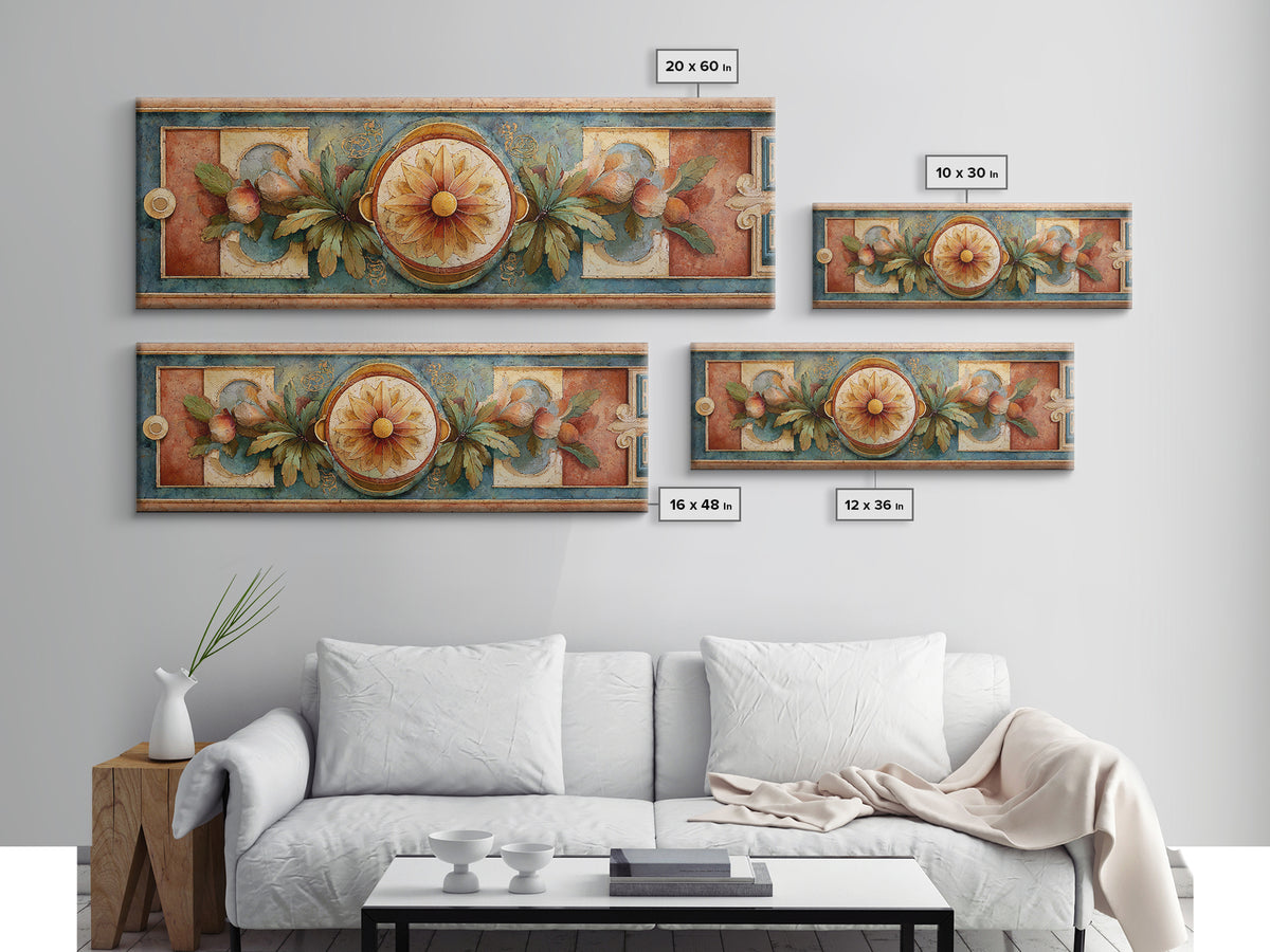 Greek Vase Modern Floral Design Canvas Print, Mediterranean Art, Fine Art Print, Living Room Decor, Fine Art, Azure, MAR-3x1-31