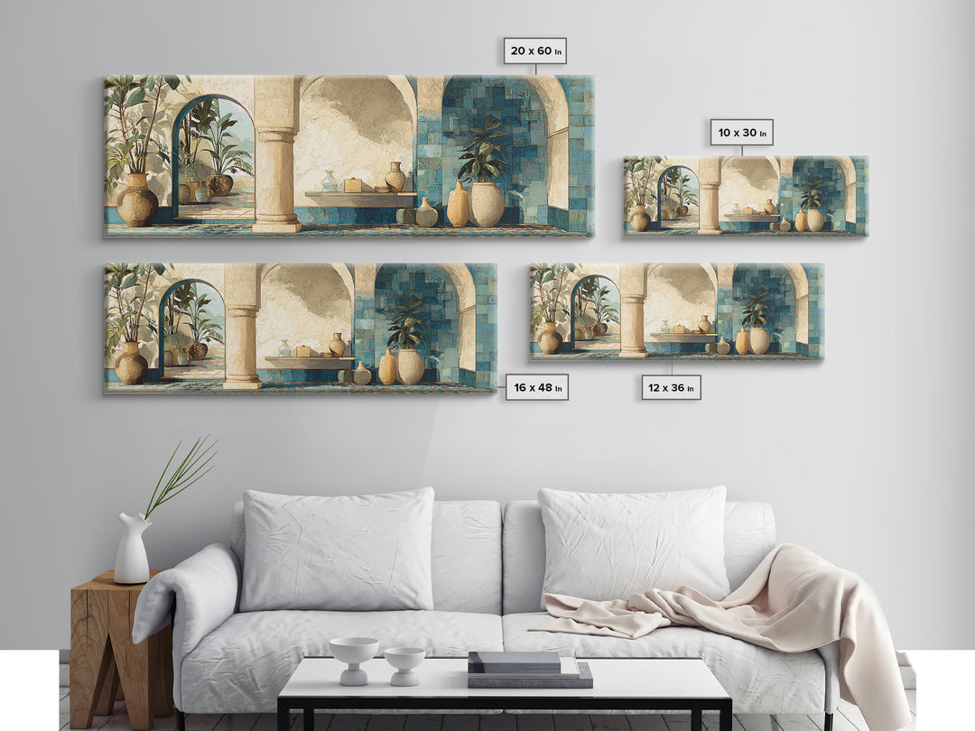 Ancient Column with Sea and Sky Beyond Canvas Print, Mediterranean Art, Beach Wall Art, Living Room Decor, Watercolor Art, MAR-3x1-4
