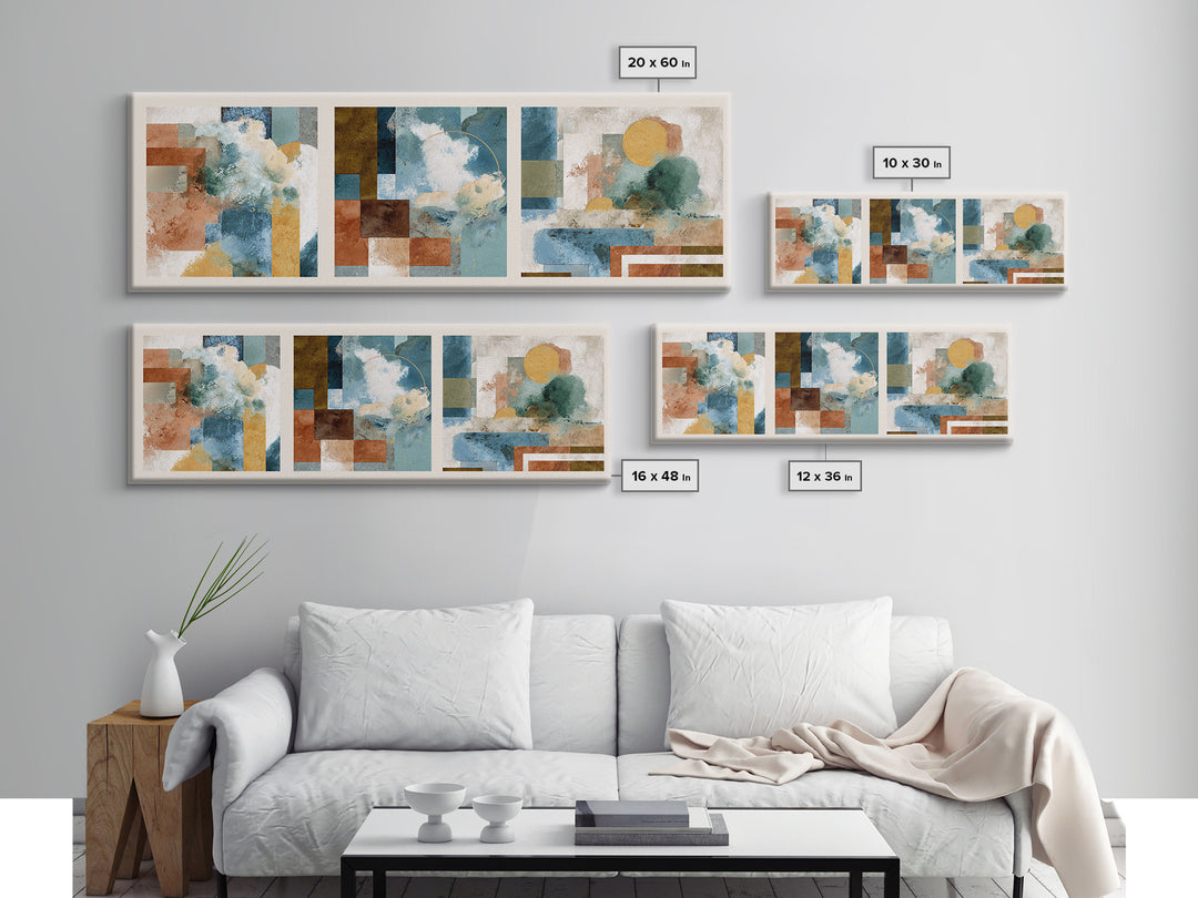 Warm Terra Cotta Abstract Landscape Canvas Print, Mediterranean Art, Watercolor Art, Living Room Decor, Fine Art, Azure, MAR-3x1-54