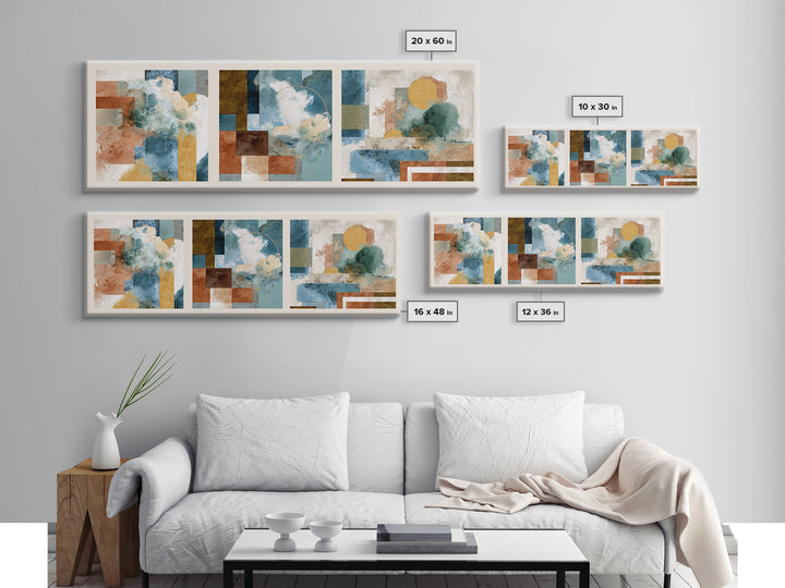 Warm Terra Cotta Abstract Landscape Canvas Print, Mediterranean Art, Watercolor Art, Living Room Decor, Fine Art, Azure, MAR-3x1-54