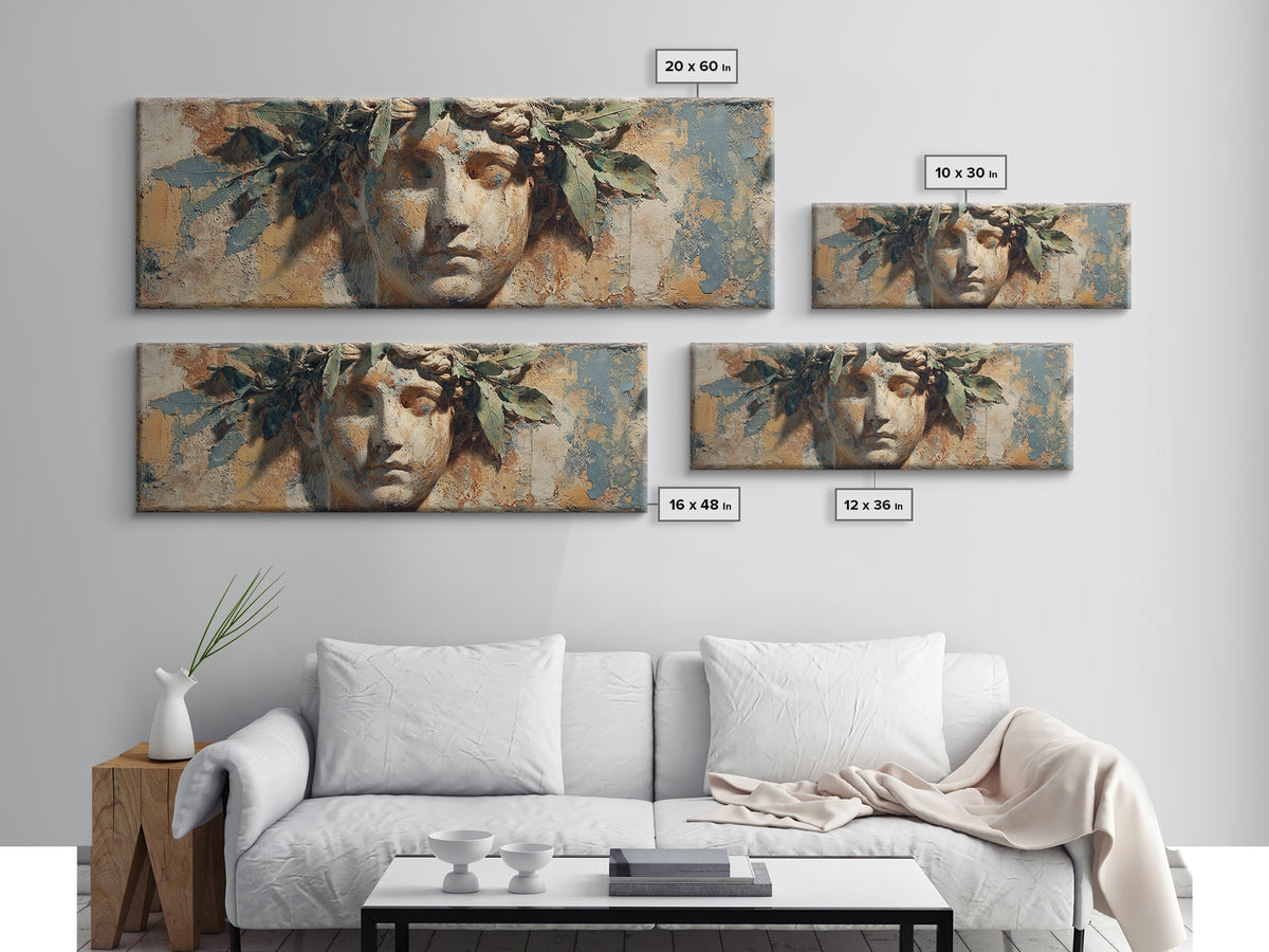Roman Statue Bust Canvas Print, Mediterranean Art, Downloadable Art, Living Room Decor, Oil Painting, Azure, Luxury Decor, MAR-3x1-62