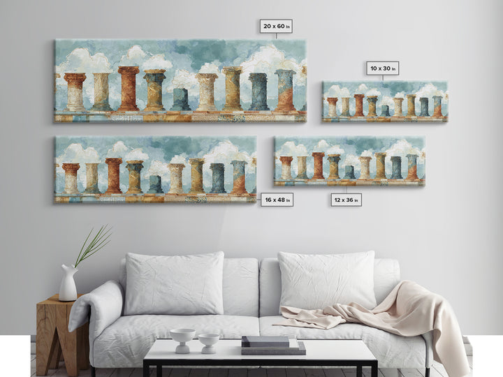 Ancient Column with Sea and Sky Beyond Canvas Print, Mediterranean Art, Contemporary Art, Living Room Decor, Fine Art, Azure, MAR-3x1-76