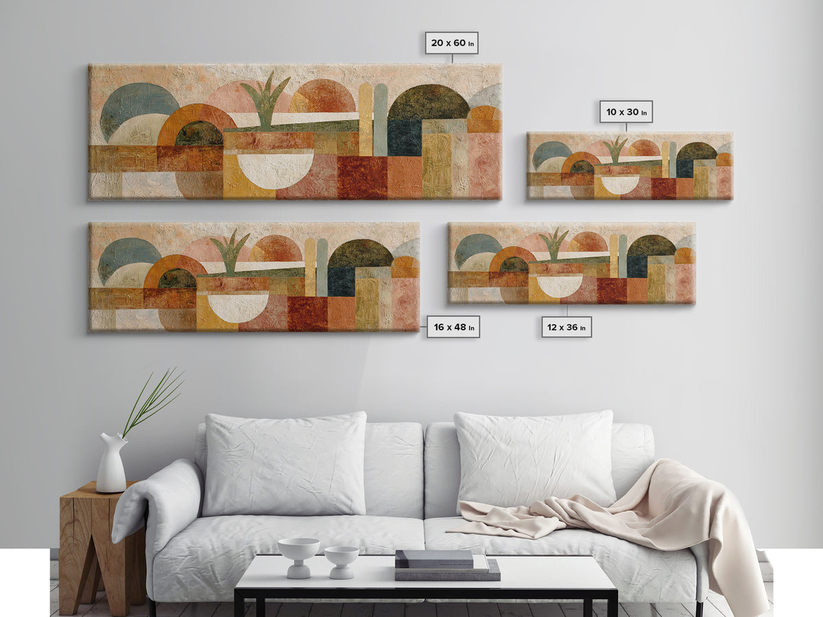 Warm Terra Cotta Abstract Landscape Canvas Print, Mediterranean Art, Textured Painting, Living Room Decor, Oil Painting, Azure, MAR-3x1-78