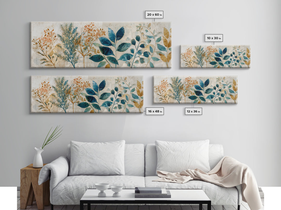 Wild Herbs Rosemary and Thyme Botanical Study Canvas Print, Mediterranean Art, Textured Painting, Living Room Decor, Azure, MAR-3x1-88