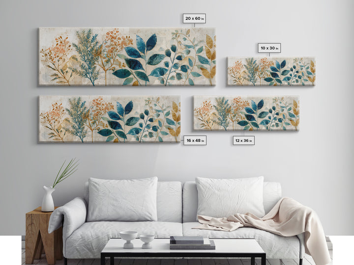 Wild Herbs Rosemary and Thyme Botanical Study Canvas Print, Mediterranean Art, Textured Painting, Living Room Decor, Azure, MAR-3x1-88