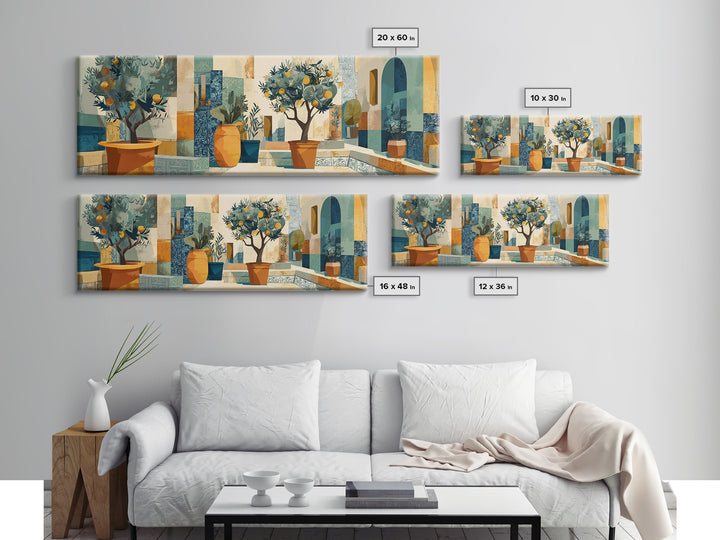Citrus Tree in Clay Pot Canvas Print, Mediterranean Art, Digital Art Prints, Living Room Decor, Fine Art, Azure, Travel Poster, MAR-3x1-98