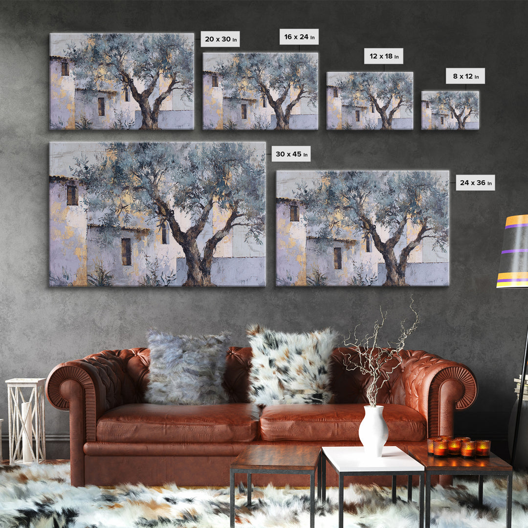 Olive Grove under Pale Morning Light Canvas Print, Mediterranean Art, Farmhouse Decor, Living Room Decor, Fine Art, Azure, MAR-3x2-21