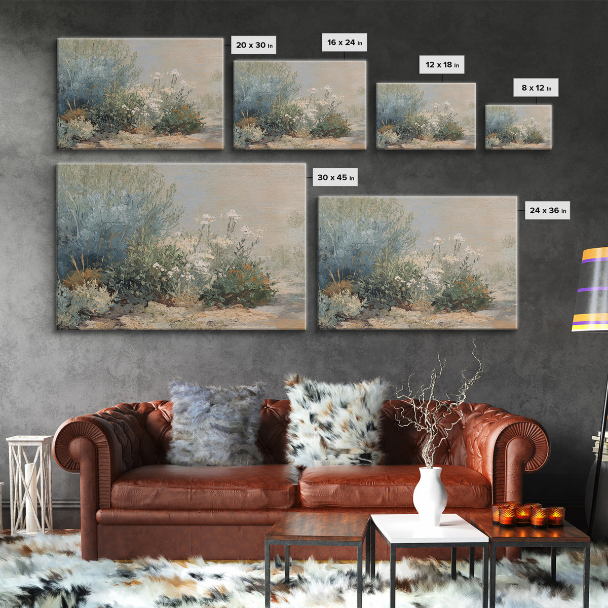 Wild Herbs Rosemary and Thyme Botanical Study Canvas Print, Mediterranean Art, Printable Wall Art, Living Room Decor, Azure, MAR-3x2-28