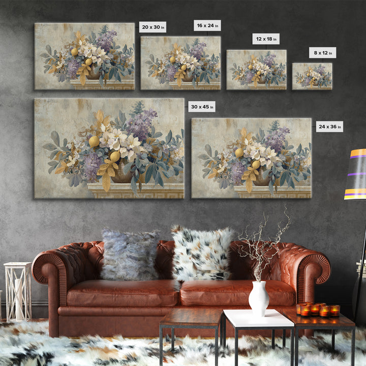 Greek Vase Modern Floral Design Canvas Print, Mediterranean Art, Digital Art Prints, Living Room Decor, Fine Art, Azure, MAR-3x2-43