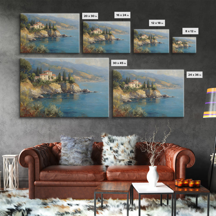 Coastal Cliffs with Sparkling Blue Water Canvas Print, Mediterranean Art, Coastal Art, Living Room Decor, Fine Art, Azure, MAR-3x2-72