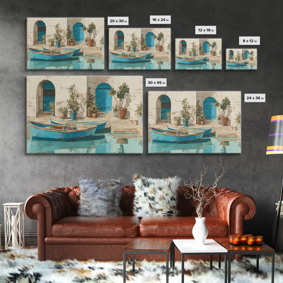 Coastal Fishing Boats Canvas Print, Mediterranean Art, Neutral Decor, Living Room Decor, Fine Art, Azure, Home Decor, MAR-3x2-83