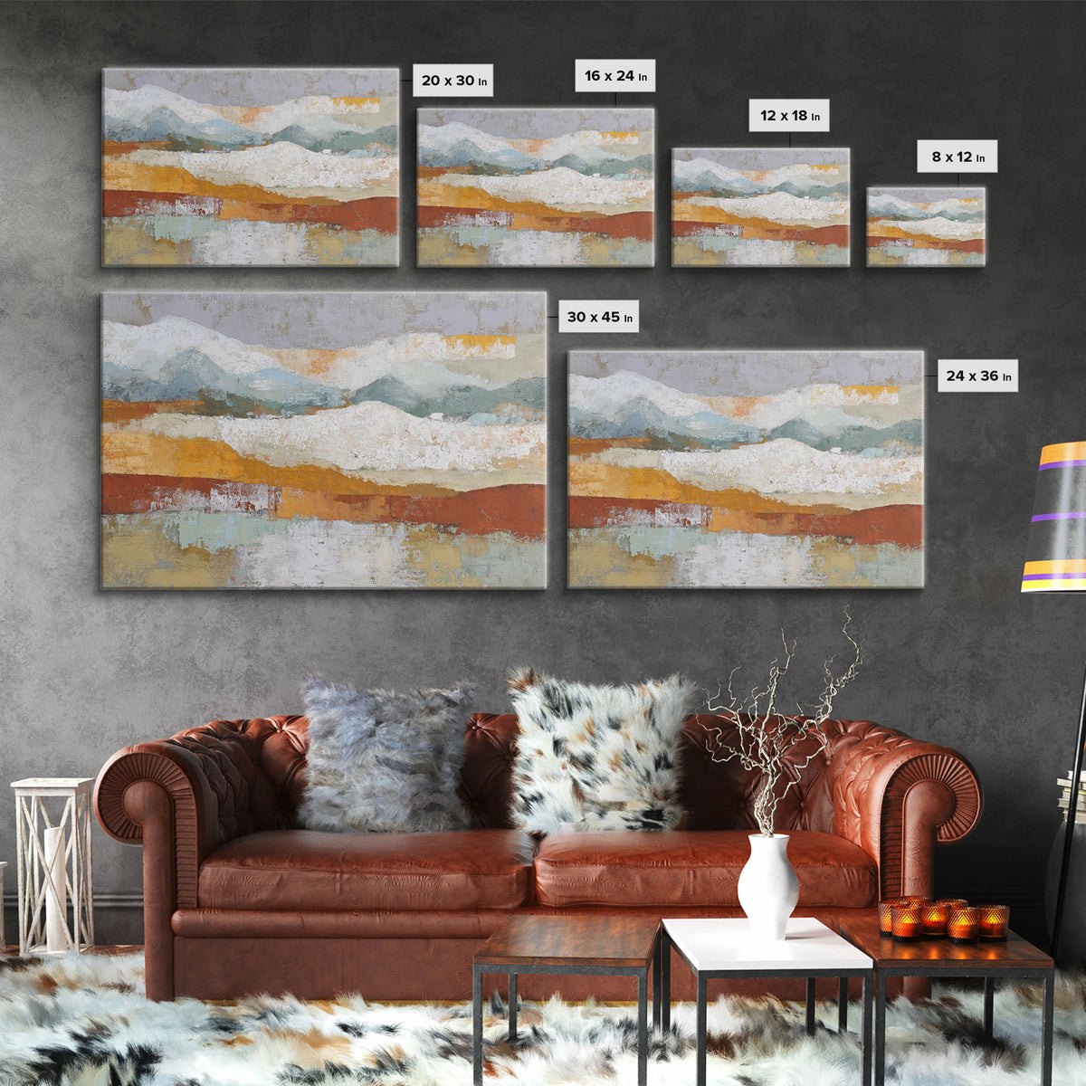 Warm Terra Cotta Abstract Landscape Framed Canvas Print, Mediterranean Art, Modern Wall Art, Living Room Decor, Watercolor Art, MAR-3x2-90