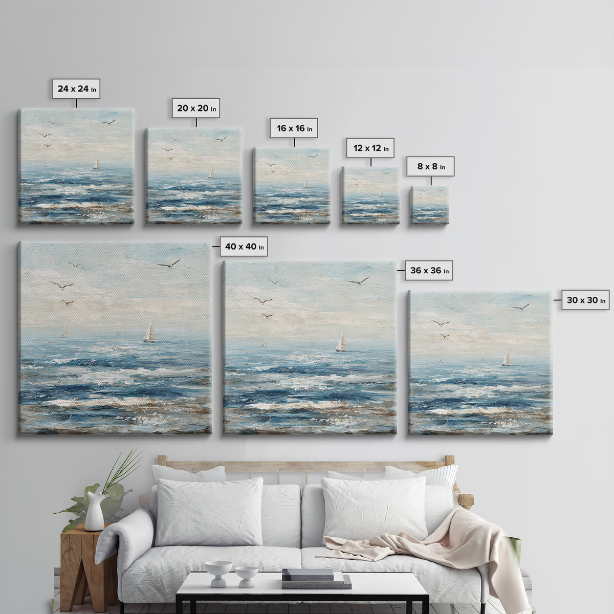 Elegant Moonlit Ocean Horizon Framed Canvas Print, Master Bedroom, Modern Decor, Bedroom Decor, Fine Art, Sanctuary, Wall Decor, MAS-1x1-1