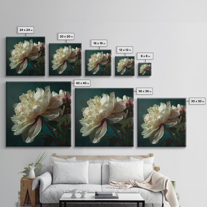 Romantic Neutral Peony Closeup Canvas Print, Master Bedroom, Vinyl Wall Decal, Bedroom Decor, Fine Art, Sanctuary, MAS-1x1-26