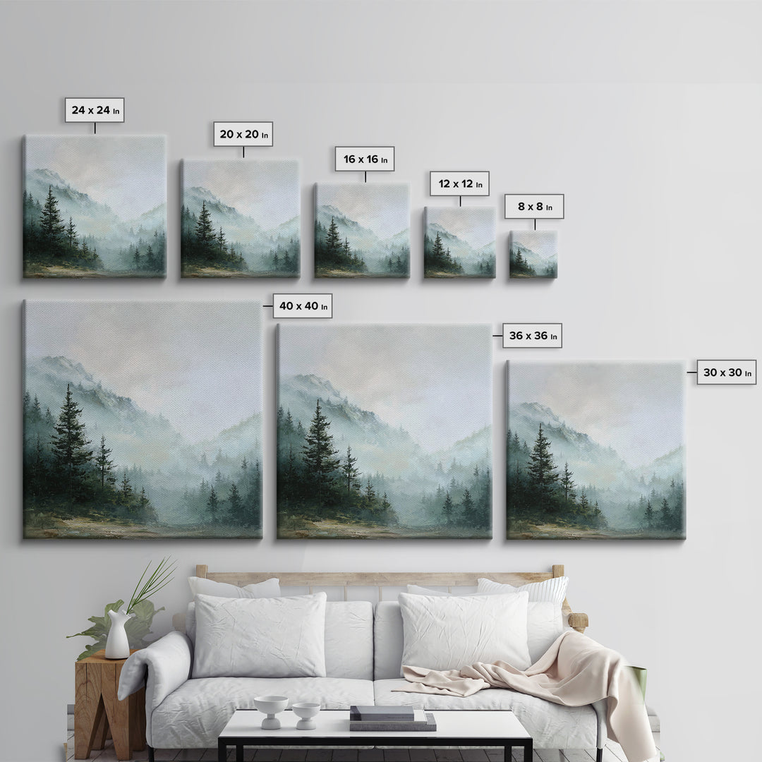 Calm Misty Forest Panorama Framed Canvas Print, Master Bedroom, Wedding Decor, Bedroom Decor, Sanctuary, Rustic Home Decor, MAS-1x1-28