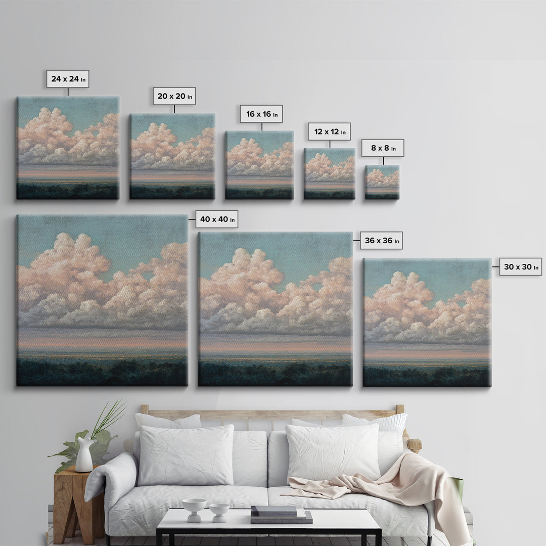 Blush and Taupe Cloudscape Canvas Print, Master Bedroom, Over Bed Wall Art, Bedroom Decor, Oil Painting, Sanctuary, MAS-1x1-30