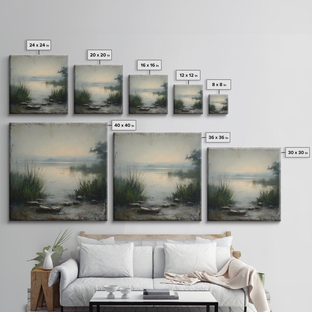 Serene Lake with Pale Morning Reflection Canvas Print, Master Bedroom, Bedroom Prints, Bedroom Decor, Fine Art, Sanctuary, MAS-1x1-31