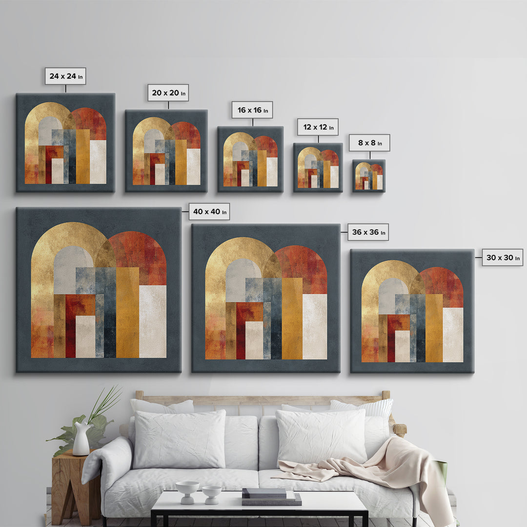 Gold Accented Abstract Arches Framed Canvas Print, Master Bedroom, Gallery Decor, Bedroom Decor, Fine Art, Sanctuary, MAS-1x1-32