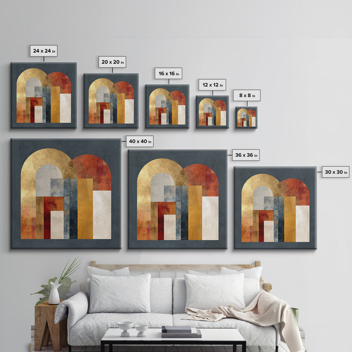 Gold Accented Abstract Arches Framed Canvas Print, Master Bedroom, Gallery Decor, Bedroom Decor, Fine Art, Sanctuary, MAS-1x1-32