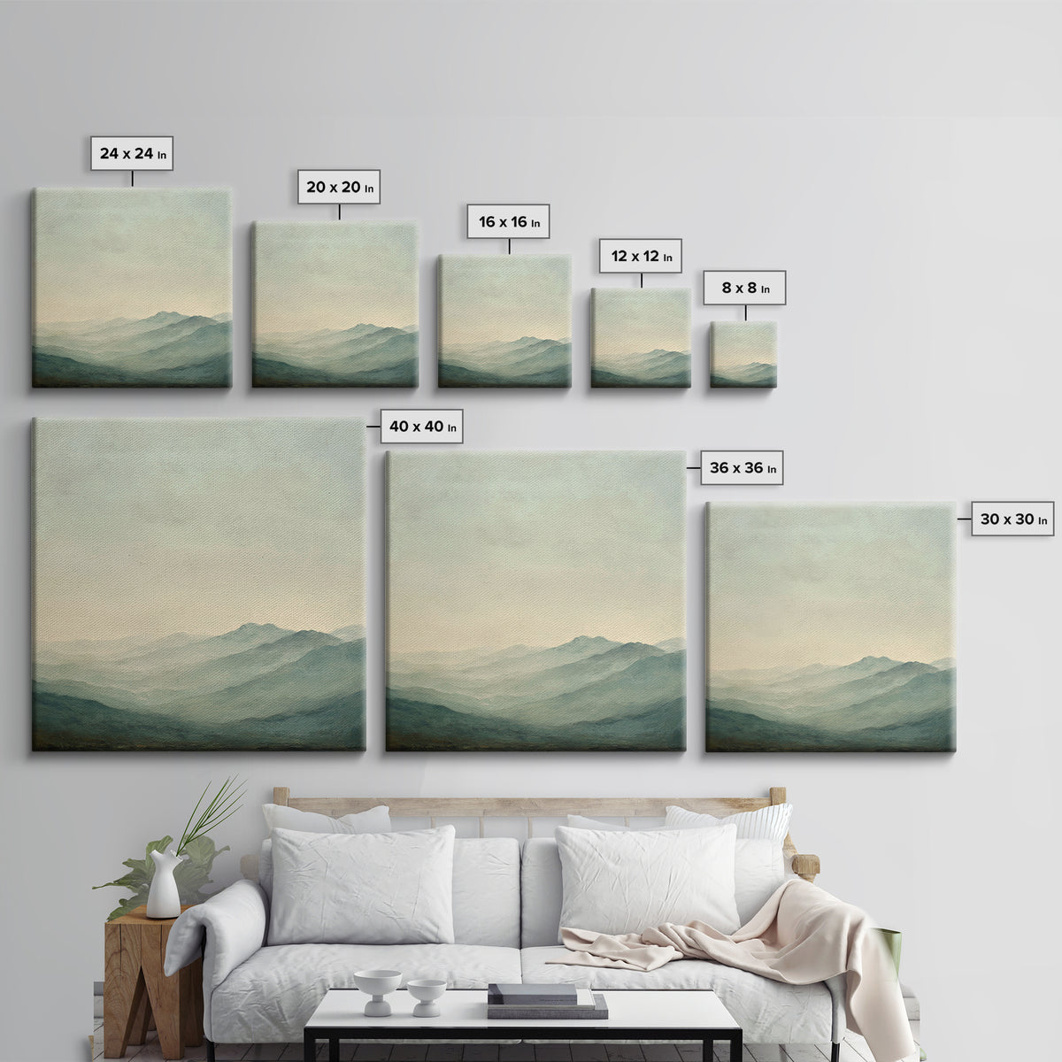 Soft Mountain Ridge Framed Canvas Print, Master Bedroom, Boho Decor, Bedroom Decor, Fine Art, Sanctuary, Wall Art Prints, MAS-1x1-37