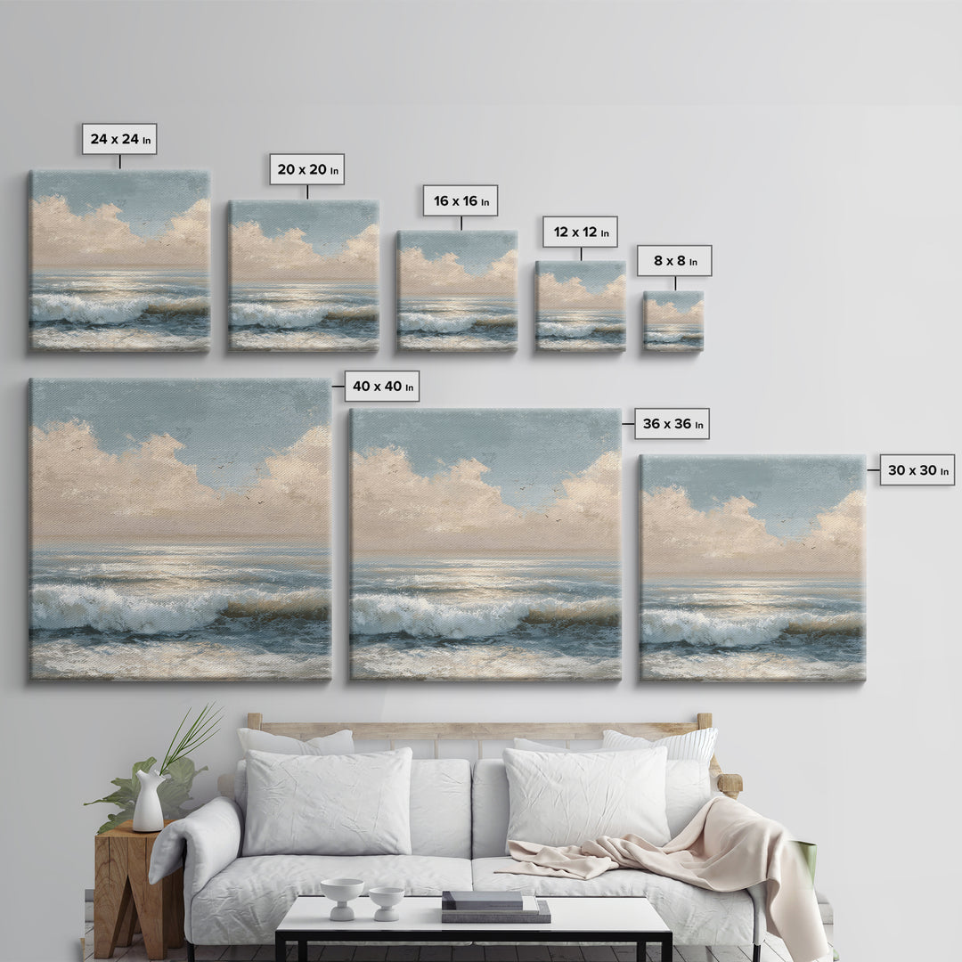 Elegant Moonlit Ocean Horizon Canvas Print, Master Bedroom, Room Decor, Bedroom Decor, Fine Art, Sanctuary, Wall Decal, MAS-1x1-49