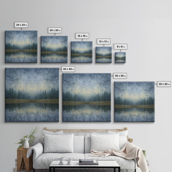 Calm Misty Forest Panorama Framed Canvas Print, Master Bedroom, Bedroom Prints, Bedroom Decor, Sanctuary, Gallery Decor, MAS-1x1-52
