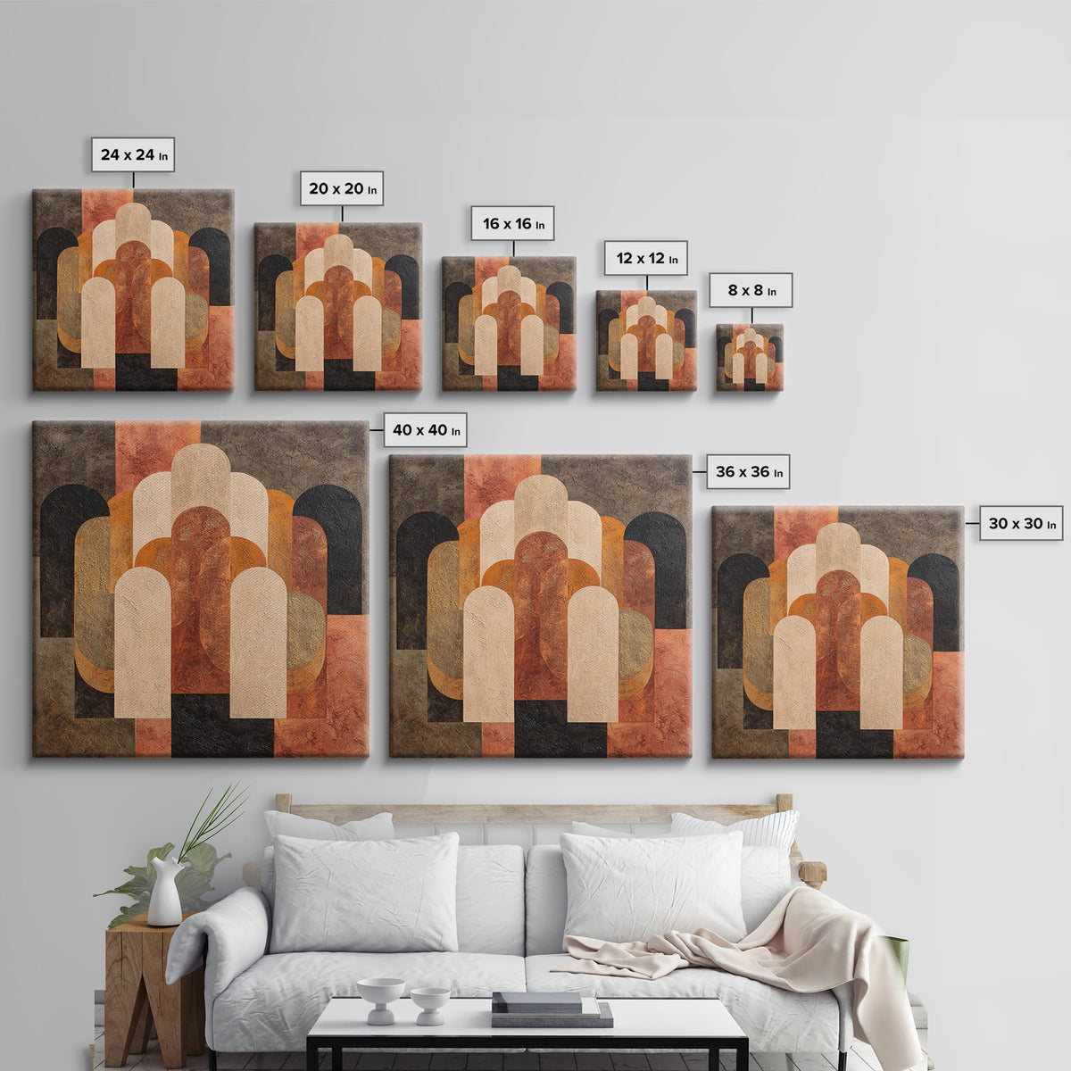 Gold Accented Abstract Arches Framed Canvas Print, Master Bedroom, Farmhouse Decor, Bedroom Decor, Abstract Art, Sanctuary, MAS-1x1-56