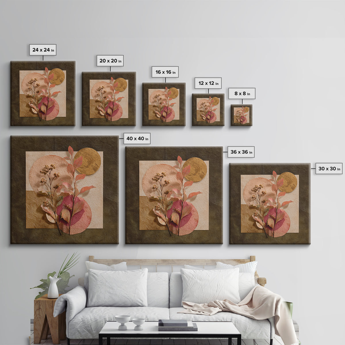 Dreamy Celestial Moon and Botanical Composition Canvas Print, Master Bedroom, Gallery Decor, Bedroom Decor, Fine Art, Sanctuary, MAS-1x1-59