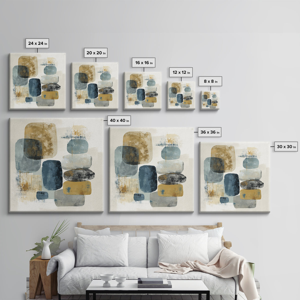 Minimal Stone Shapes Framed Canvas Print, Master Bedroom, Bedroom Prints, Bedroom Decor, Abstract Art, Sanctuary, Gallery Decor, MAS-1x1-64