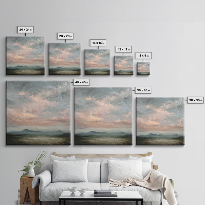 Blush and Taupe Cloudscape Framed Canvas Print, Master Bedroom, Statement Artwork, Bedroom Decor, Fine Art, Sanctuary, MAS-1x1-78