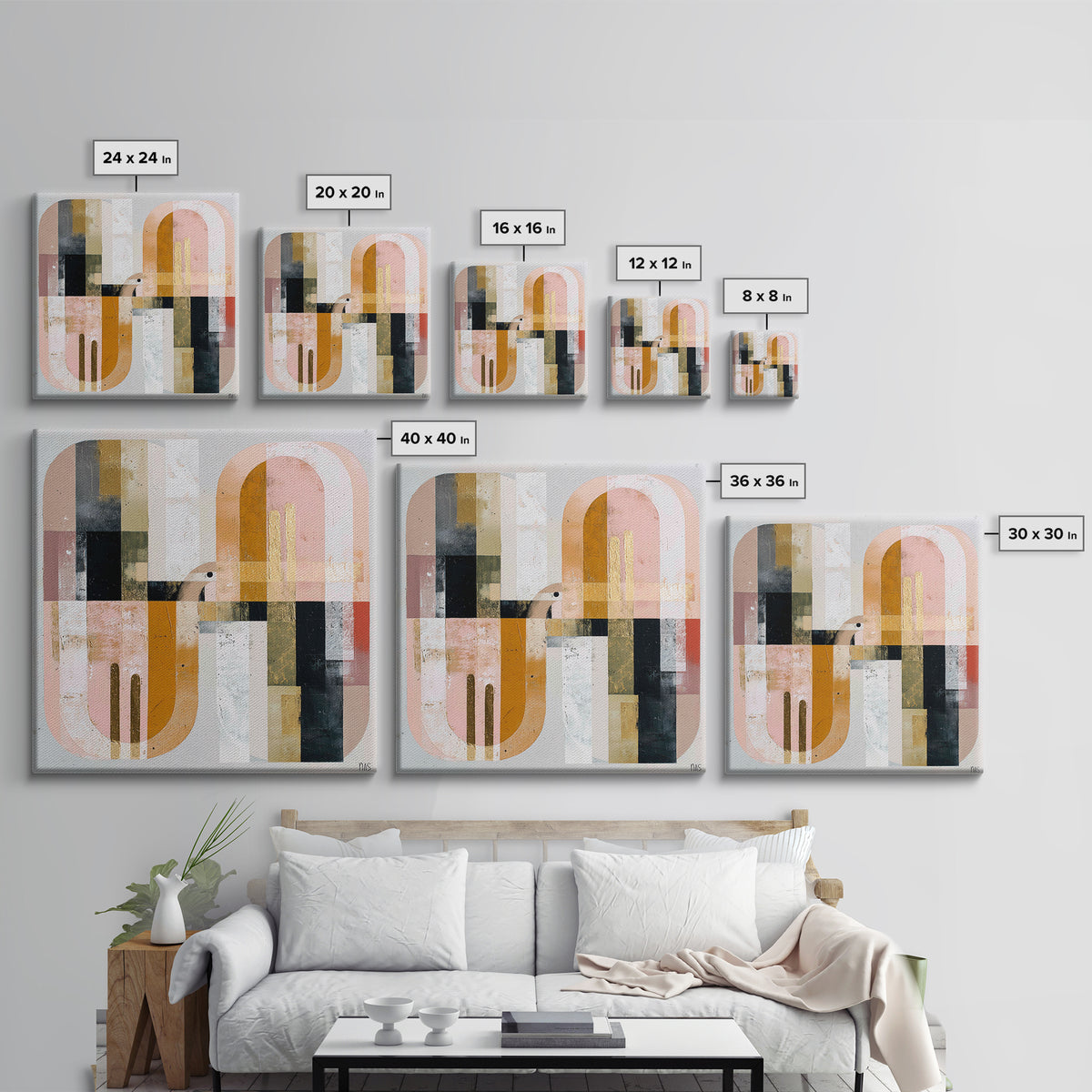 Gold Accented Abstract Arches Framed Canvas Print, Master Bedroom, Bedroom Decor, Fine Art, Sanctuary, Living Room Prints, MAS-1x1-8